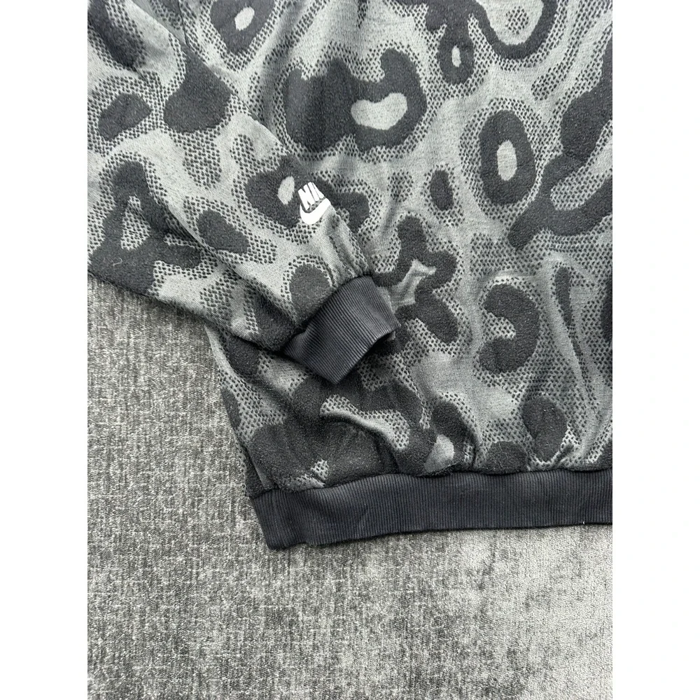 Nike Sweatshirt Unisex Kids L Gray Camouflage Logo Fleece Lined Ribbed Loose Fit